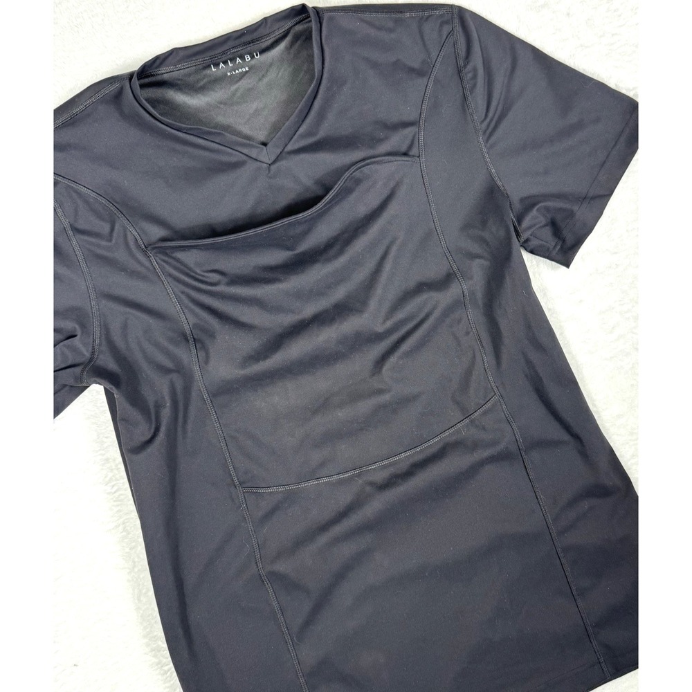 Lalabu Dad Shirt Mens XL Babywearing Black Built-In Baby Pouch Stretch V-Neck
